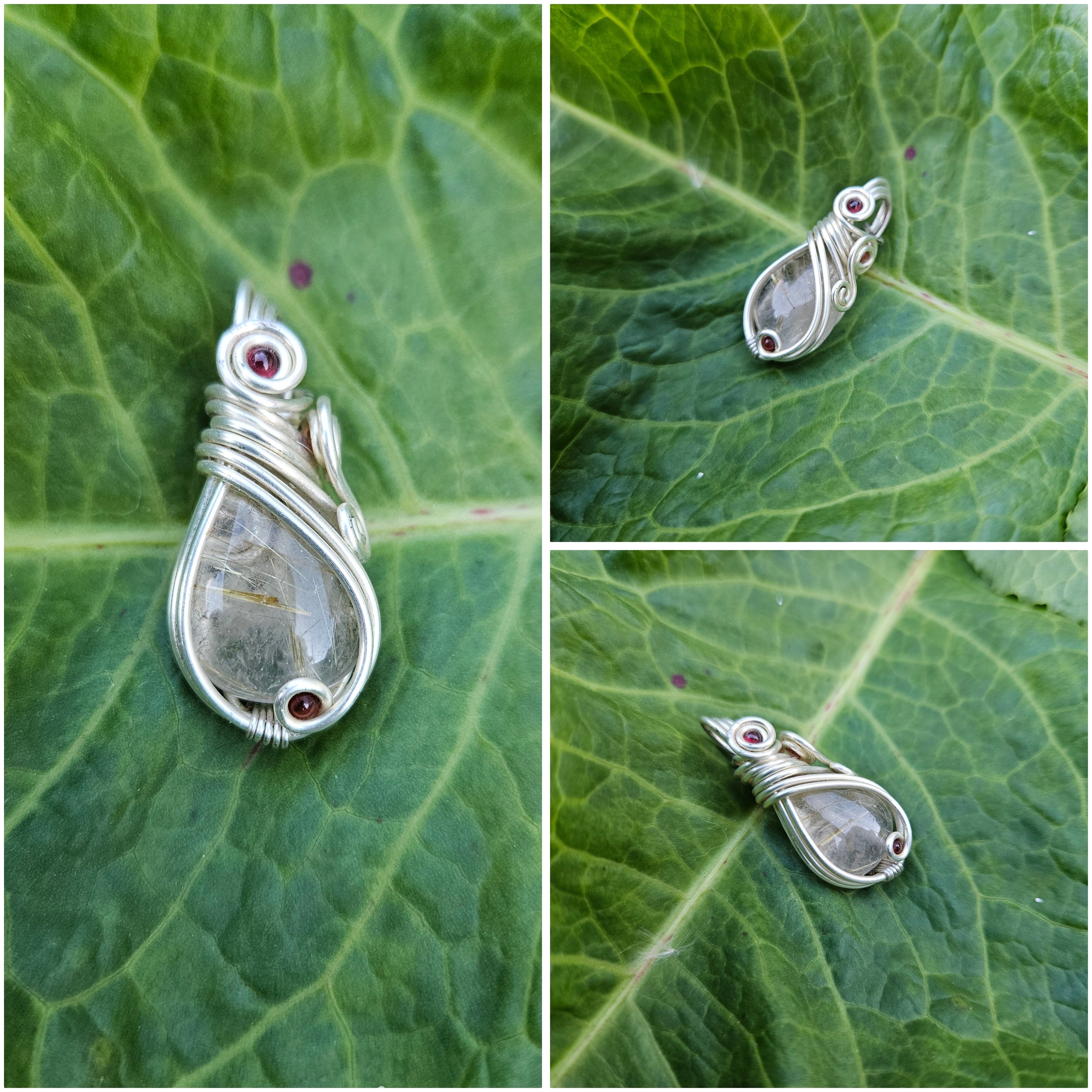 Rutilated Quartz/Garnet Pendant